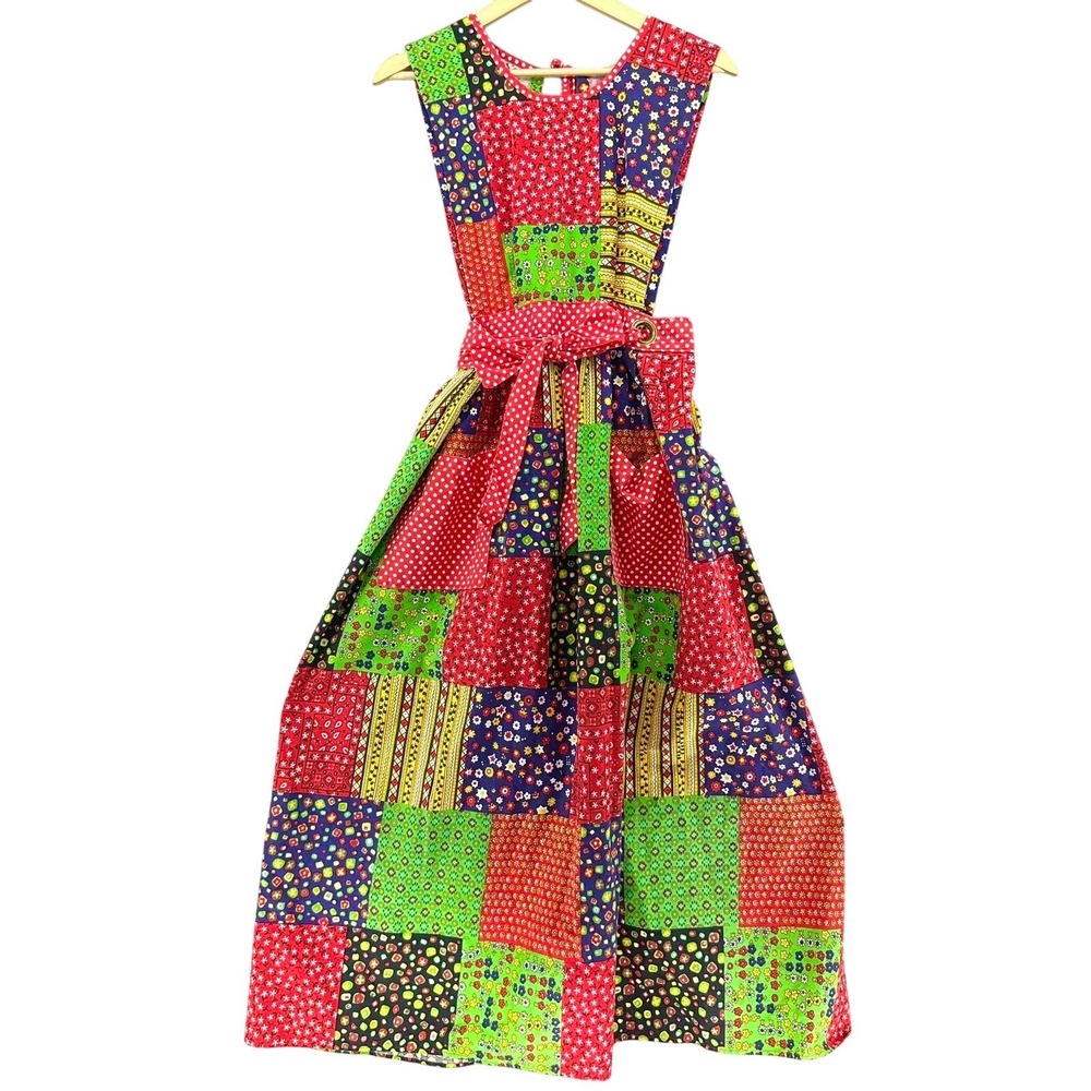 VTG 70s Design House Patchwork Maxi‎ Dress Made in Japan Cottagecore Boho Womens